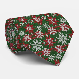 Festive Green Red and White Nordic Knit Tie