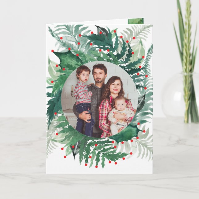 Festive Green Red Christmas Holiday Greeting Card (Front)