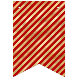 Festive Green, Red, Gold Diagonal Stripe Bunting Flags