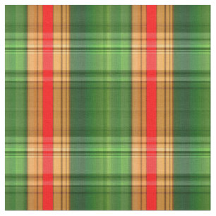 Festive Green, Red & Gold Plaid (Tartan) Fabric