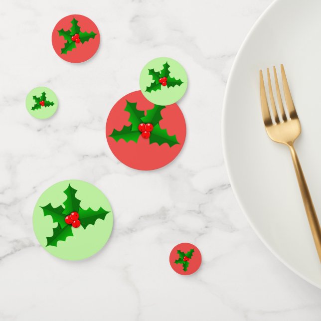 Festive Green Red Holly Christmas Table Confetti (Group)