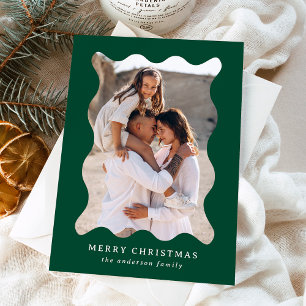 Festive Green Retro Photo Frame Merry Christmas Holiday Card