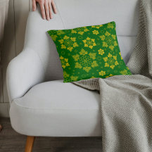 Festive Green Throw Pillow with Golden Snowflakes