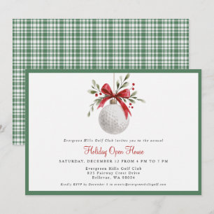 Festive Green Watercolor Golf Holiday Open House Invitation