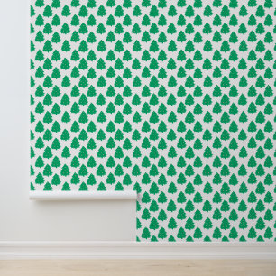 Festive Green White Christmas Tree Stick and Peel Wallpaper