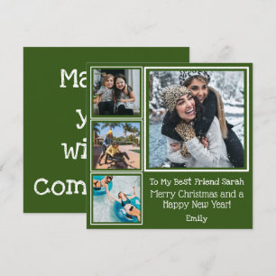 Festive Green White Photo Best Friend Christmas Card