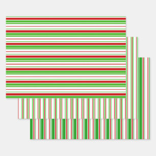 Festive Green, White, Red Christmas-Style Lines Wrapping Paper Sheet