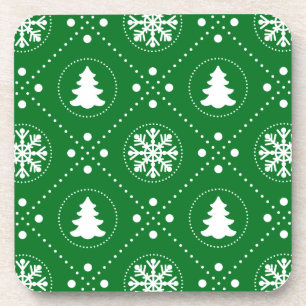 Festive Green White Winter Christmas Pattern Coaster