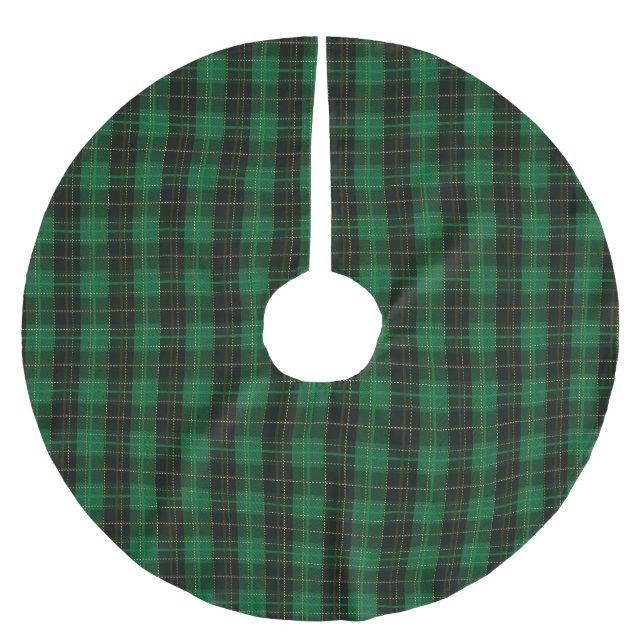 Festive Green Winter Christmas Plaid Pattern Brushed Polyester Tree Skirt (Front)