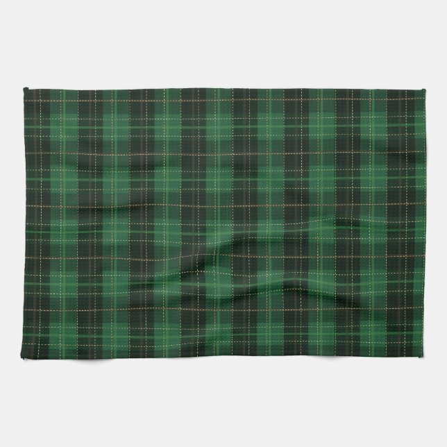 Festive Green Winter Christmas Plaid Pattern Kitchen Towel (Horizontal)