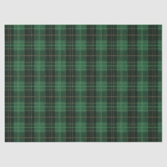 Festive Green Winter Christmas Plaid Pattern Tissue Paper (Front)