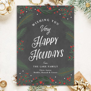 Festive Greenery and Berries Custom  Holiday Card