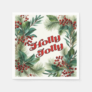Festive Greenery Christmas Script  Napkin