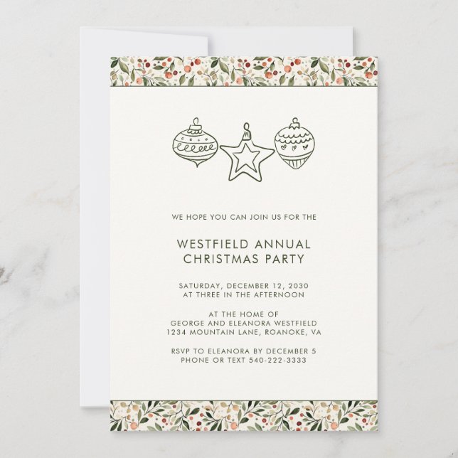 Festive Greenery Red Berries Christmas Party Invitation (Front)