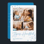 Festive Greeting | 3 Photo Collage Hanukkah Holiday Card<br><div class="desc">A retro meets modern Hanukkah photo card design featuring three of your favourite photos (one landscape/horizontal and two square) on a crisp white background accented with hand drawn stars at the corners. "Joyous Hanukkah" appears beneath in handwritten script lettering. Personalize with your family name and the year.</div>