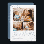 Festive Greeting | 3 Photo Collage Hanukkah Holiday Card<br><div class="desc">A retro meets modern Hanukkah photo card design featuring three of your favourite photos (one landscape/horizontal and two square) on a crisp white background accented with hand drawn stars at the corners. "Joyous Hanukkah" appears beneath in handwritten script lettering. Personalize with your family name and the year.</div>