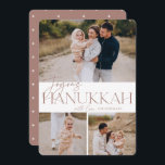 Festive Greeting | 3 Photo Joyous Hanukkah Holiday Card<br><div class="desc">Our festive and elegant Hanukkah card design is the perfect way to show off three of your favourite family photos. Design features "Joyous Hanukkah" in elegant terracotta serif typography and hand lettered script,  with your family name. Cards reverse to a white star pattern.</div>