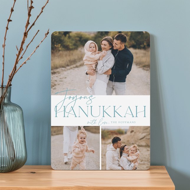 Festive Greeting | 3 Photo Joyous Hanukkah Holiday Card (Creator Uploaded)