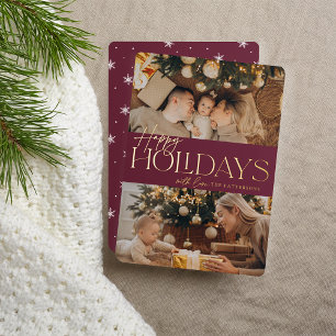 Festive Greeting Happy Holidays 2 Photo Foil Holiday Card