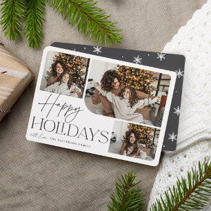 Festive Greeting Happy Holidays 3 Photo Holiday Card