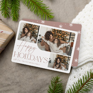 Festive Greeting   Happy Holidays 3 Photo Holiday Card
