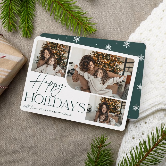 Festive Greeting | Happy Holidays 3 Photo Holiday Card (Creator Uploaded)