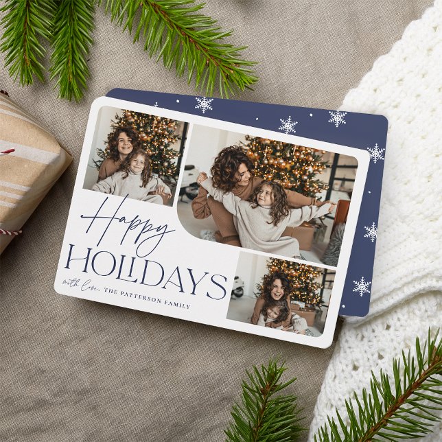 Festive Greeting | Happy Holidays 3 Photo Holiday Card (Creator Uploaded)