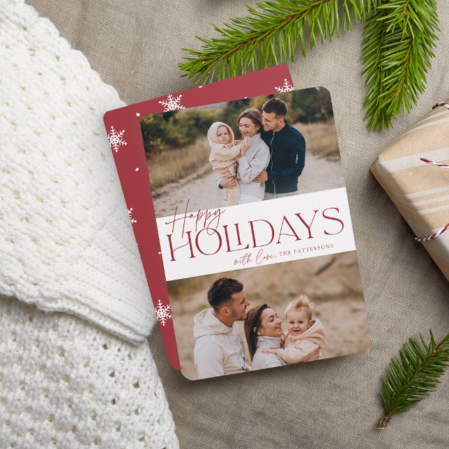 Festive Greeting | Happy Holidays Two Photo Holiday Card (Creator Uploaded)