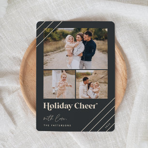 Festive Greeting Holiday Cheer 3 Photo Card