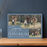 Festive Greeting | Joyous Hanukkah 3 Photo Holiday Card<br><div class="desc">Our festive and elegant Hanukkah card design is the perfect way to show off three of your favourite family photos. Horizontal or landscape oriented design features "Joyous Hanukkah" in white typography and hand lettered script,  with your family name beneath on a dusty slate blue background.</div>