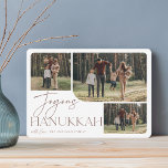 Festive Greeting | Joyous Hanukkah 3 Photo Holiday Card<br><div class="desc">Our festive and elegant Hanukkah card design is the perfect way to show off three of your favourite family photos. Horizontal or landscape oriented design features "Joyous Hanukkah" in neutral earth tone terracotta typography and hand lettered script,  with your family name beneath on a white background.</div>