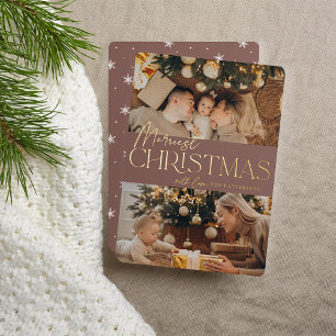 Festive Greeting   Merriest Christmas 2 Photo Foil Holiday Card
