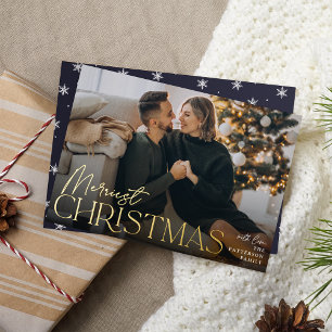 Festive Greeting   Merriest Christmas Full Photo Foil Holiday Card