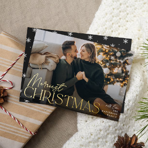 Festive Greeting   Merriest Christmas Full Photo Foil Holiday Card