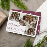 Festive Greeting | Merriest Christmas Photo Holiday Card<br><div class="desc">Our festive and elegant holiday card design is the perfect way to show off three of your favourite family photos. Horizontal or landscape oriented design features "Merriest Christmas" in burgundy typography and hand lettered script,  with your family name beneath.</div>