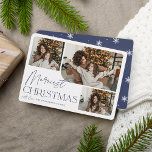 Festive Greeting | Merriest Christmas Photo Holiday Card<br><div class="desc">Our festive and elegant holiday card design is the perfect way to show off three of your favourite family photos. Horizontal or landscape oriented design features "Merriest Christmas" in navy blue typography and hand lettered script,  with your family name beneath.</div>