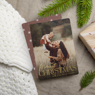 Festive Greeting Merriest Christmas Vertical Photo Foil Holiday Card