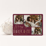 Festive Greeting | Merry & Bright 3 Photo Foil Holiday Card<br><div class="desc">Our festive and elegant holiday card design is the perfect way to show off three of your favourite family photos. Horizontal or landscape oriented design features "Merry & Bright" in shining gold foil typography and hand lettered script,  with your family name beneath.</div>