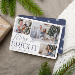 Festive Greeting | Merry & Bright Photo Christmas Holiday Card<br><div class="desc">Our festive and elegant holiday card design is the perfect way to show off three of your favourite family photos. Horizontal or landscape oriented design features "Merry & Bright" in navy blue typography and hand lettered script,  with your family name beneath.</div>