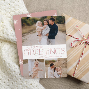 Festive Greeting   Season's Greetings 3 Photo Holiday Card
