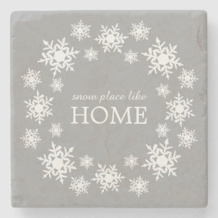 Festive Grey Snowflake Wreath Home Stone Coaster