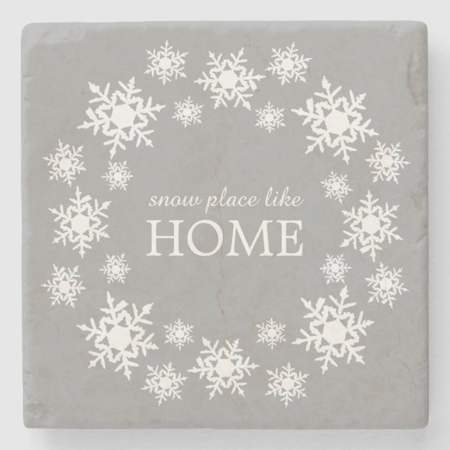 Festive Grey Snowflake Wreath Home Stone Coaster (Front)