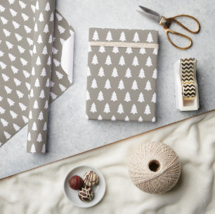 Festive Grey White Christmas Tree pattern Wrapping Paper