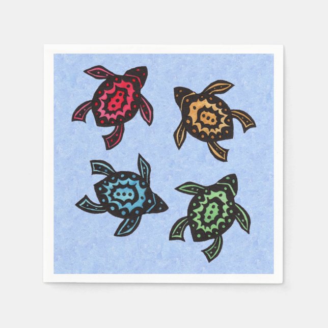 Festive Group Black Abstract Turtles Coloured Shel Napkin (Front)