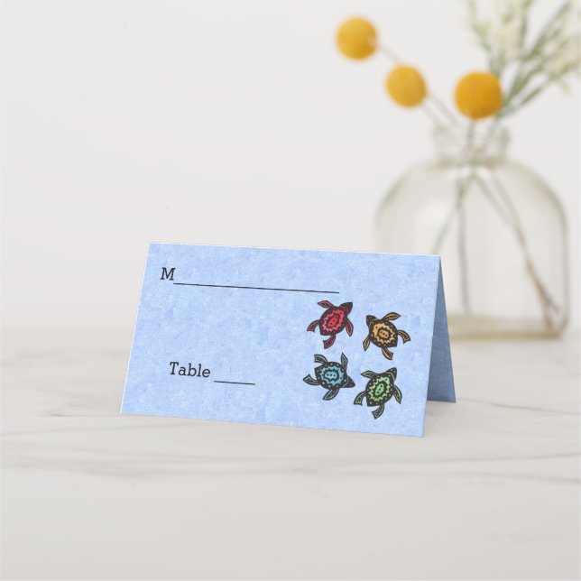 Festive Group of Turtles Brightly Coloured Shells Place Card (Front)