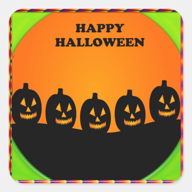 Festive Halloween Jack o' Lantern Silhouettes Square Sticker (Front)
