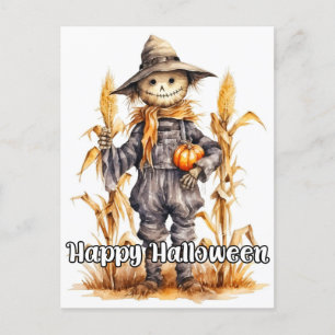 Festive Halloween Scarecrow Pumpkin Postcard