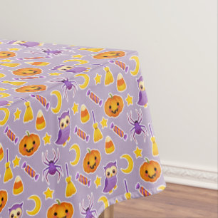Festive Halloween Violet Pattern With Pumpkins Tablecloth