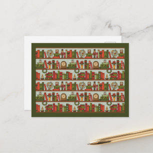 Festive Hand Drawn Bookshelf - Holiday Postcard