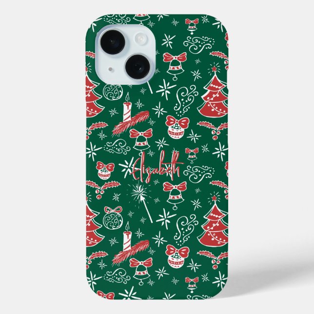 Festive Hand Drawn Doodles Custom Name  Case-Mate iPhone Case (Back)